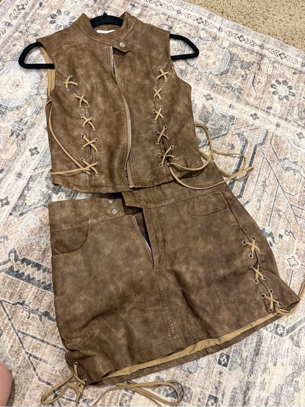 Brown Faux-Suede Lace-Up Outfit. Princess Polly